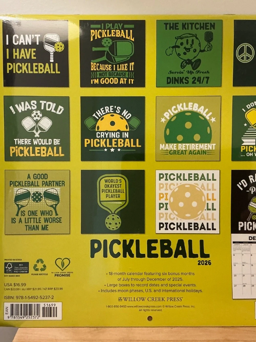 Pickleball 18 month Calendar 2026 Life’s a Volley- Let’s Play